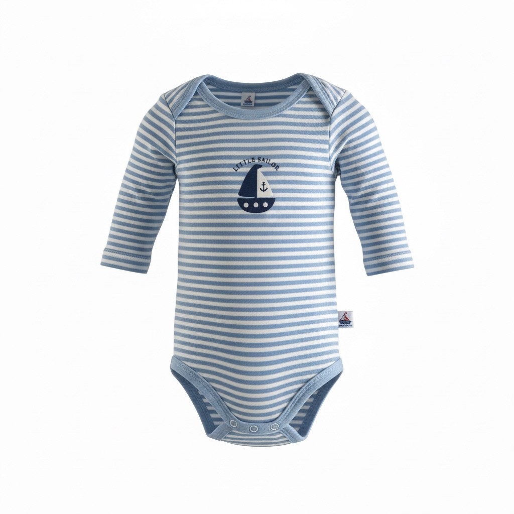 Body Langarm,50/56 hellblau-gestreift, Schiff Llittle Sailor