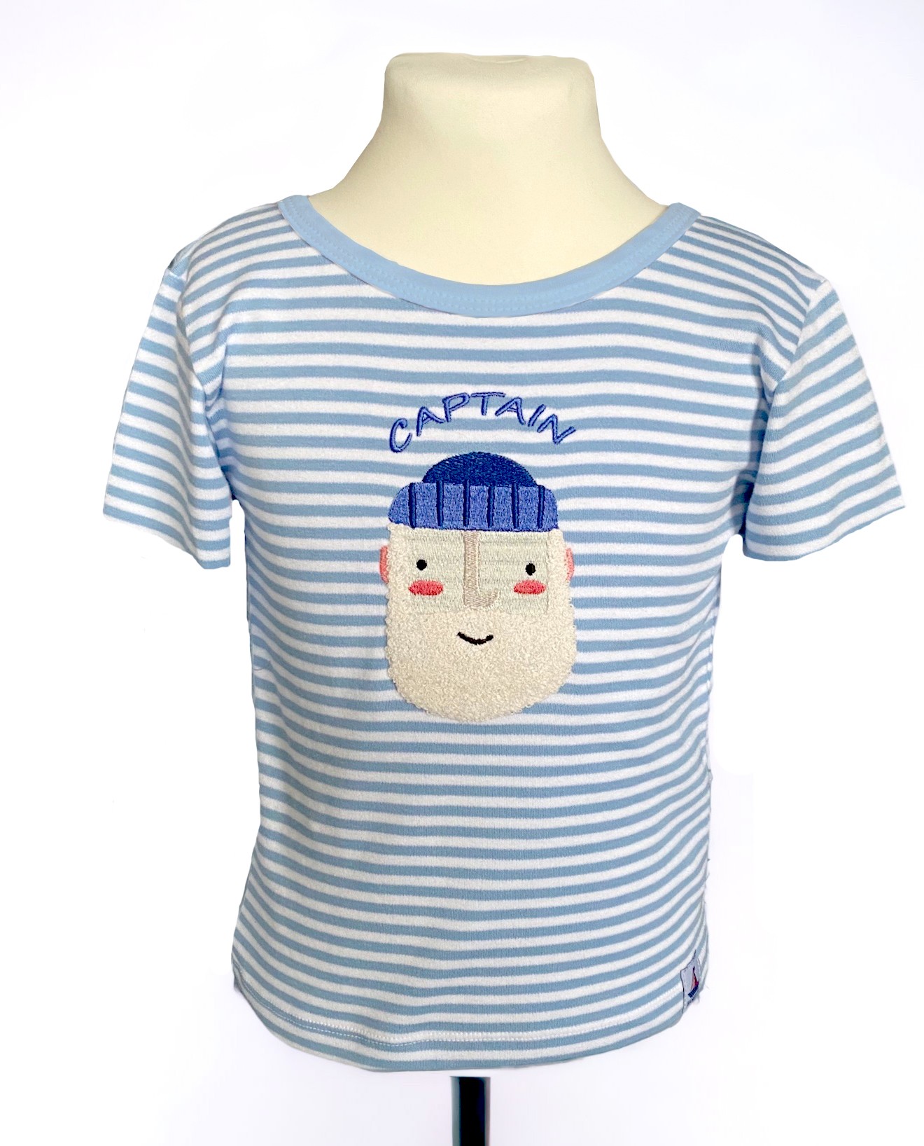 T-Shirt Kurzarm mit Seemannstick, hellblau-gestreift 86/92