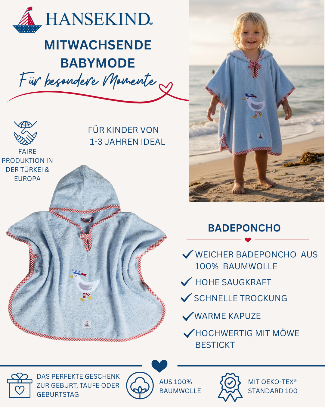 Poncho Möwe hellblau