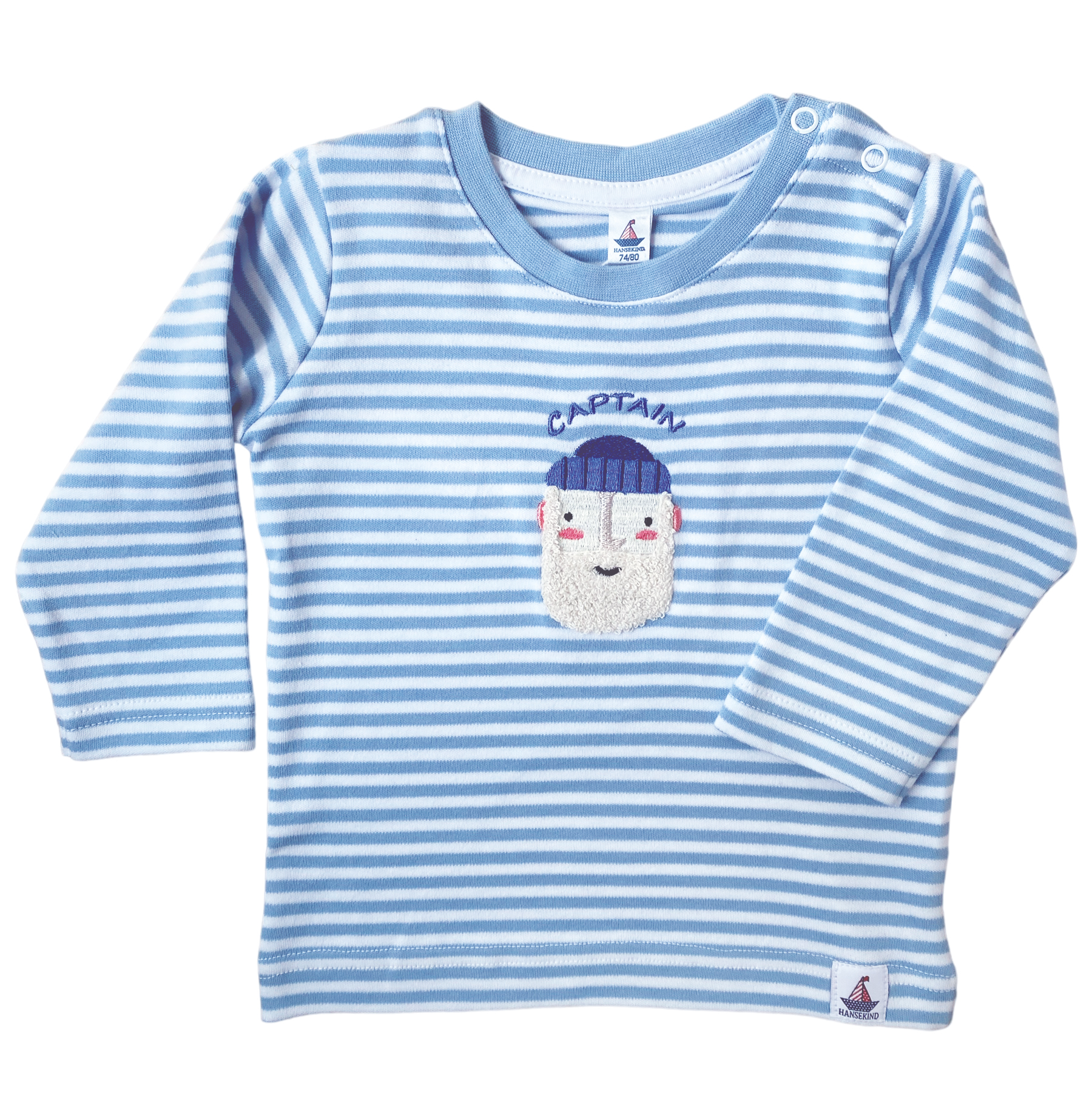 T-Shirt Langarm mit Seemannstick, hellblau-gestreift