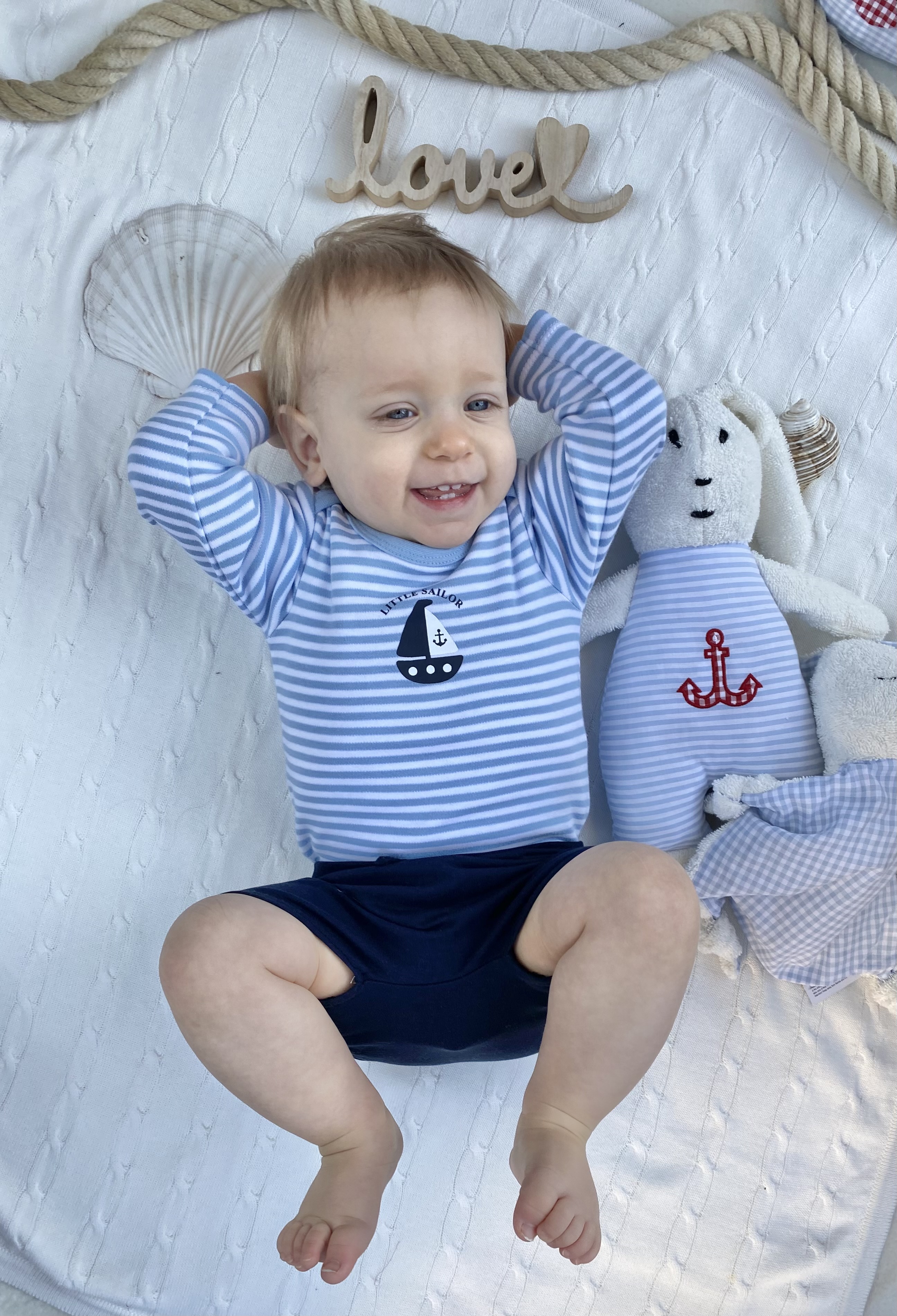 Body Langarm,50/56 hellblau-gestreift, Schiff Llittle Sailor