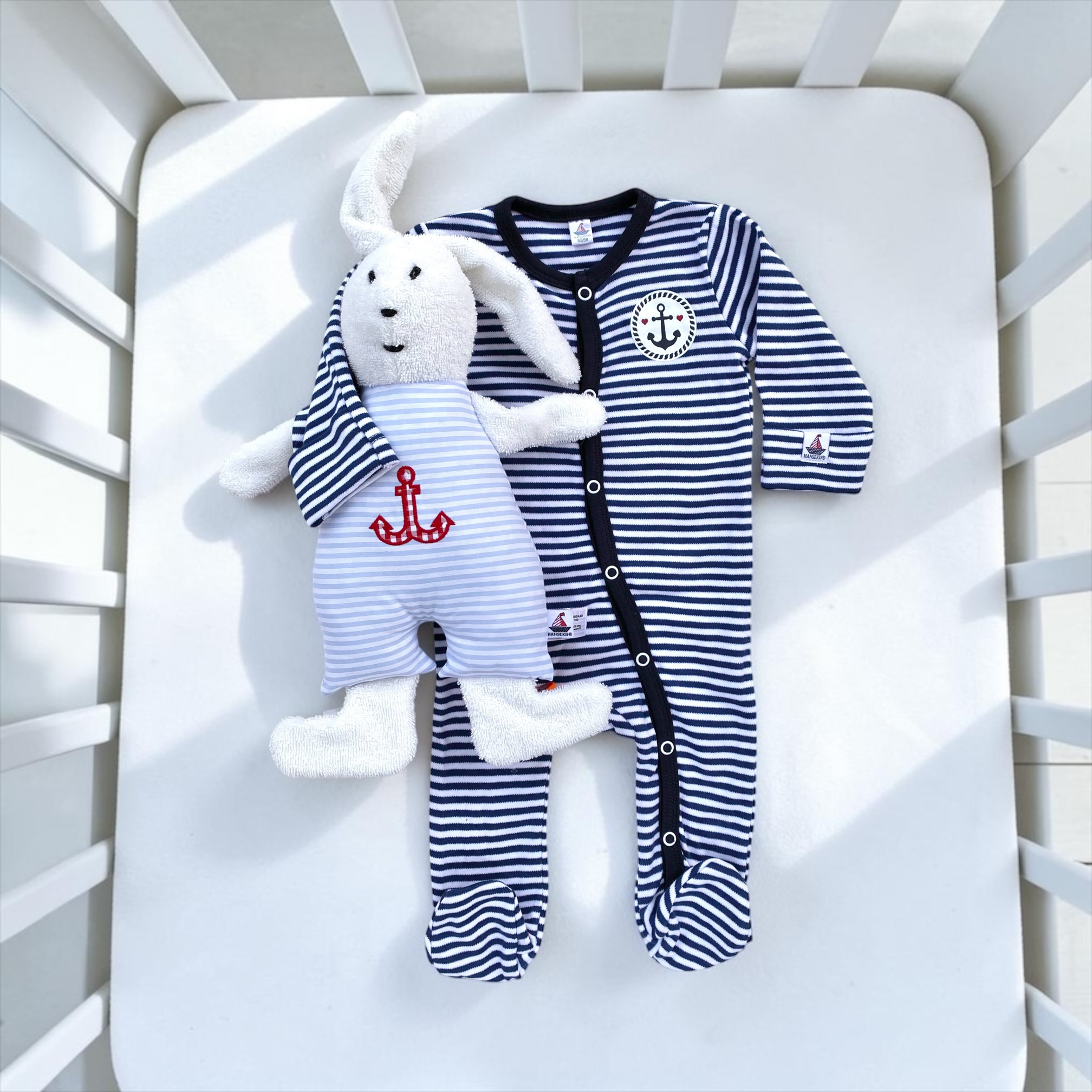 Babystrampler mit Druck, navy-gestreift 50-56