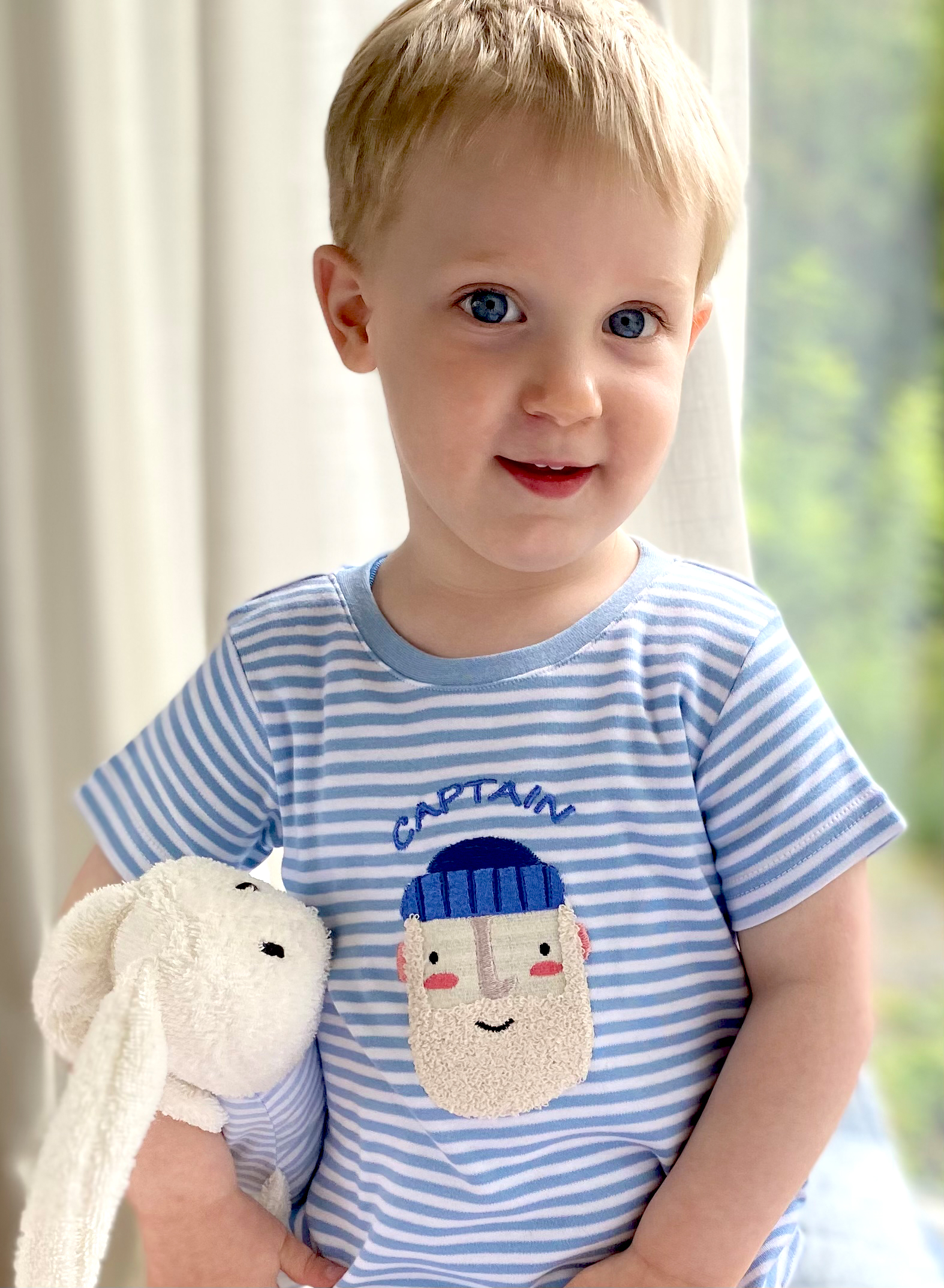 T-Shirt Kurzarm mit Seemannstick, hellblau-gestreift 86/92