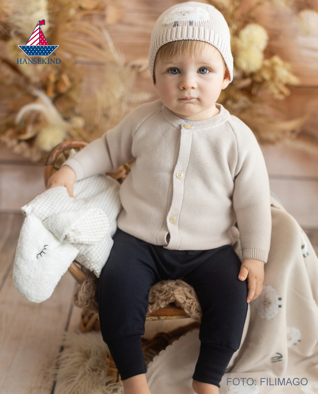 Strickmütze mit Schaf,sand 74/80