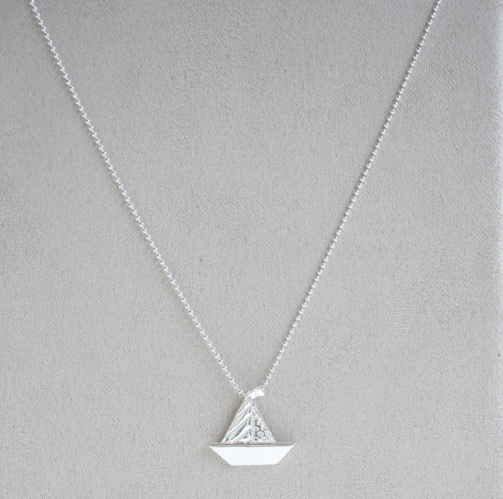 Silberkette mit gravierbarem Segelschiff-Anhänger;80cm Länge