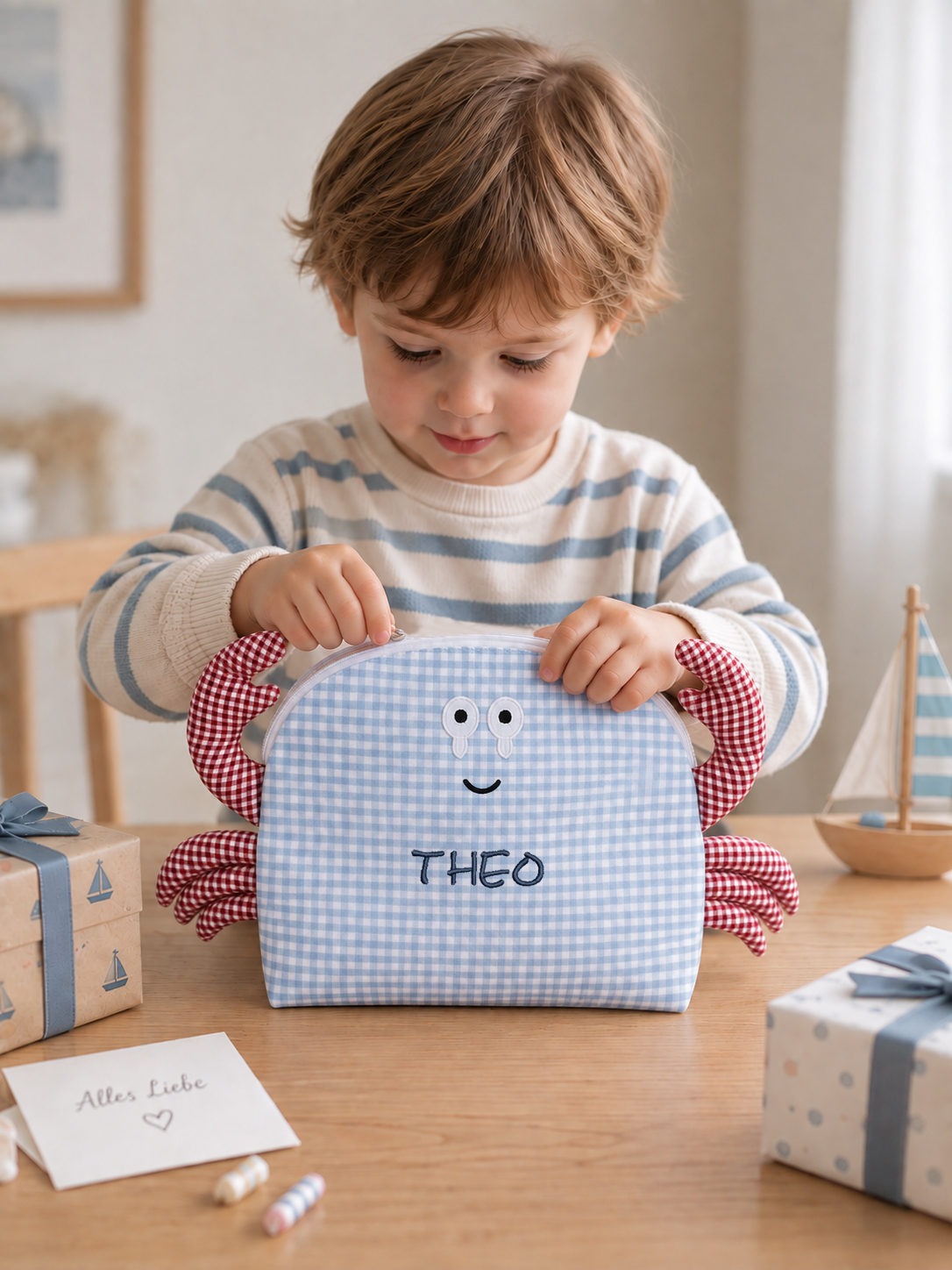 Kinder Kulturtasche Krabbe | Kulturbeutel für Kinder aus OEKO-TEX® Standard 100 | Hansekind