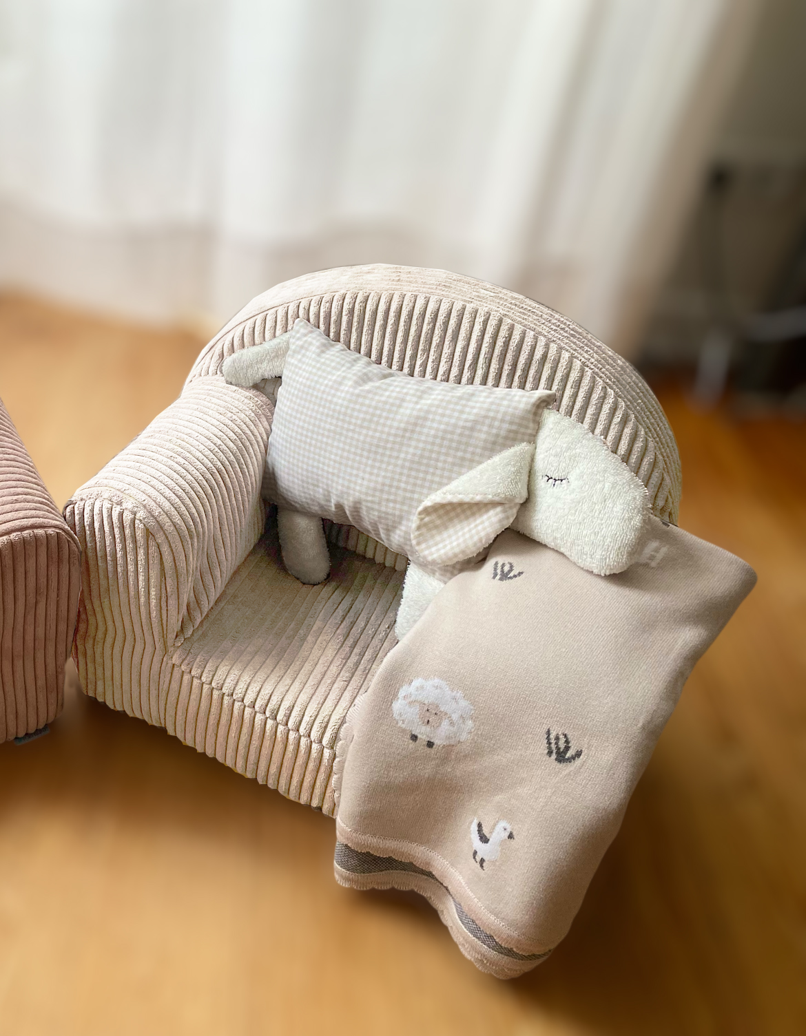 Kindersessel Cord Creme mit waschbarer Husse