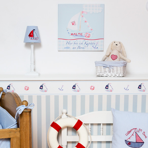 Kinderbild Segelboot, 40 x 40 cm, personalisiert