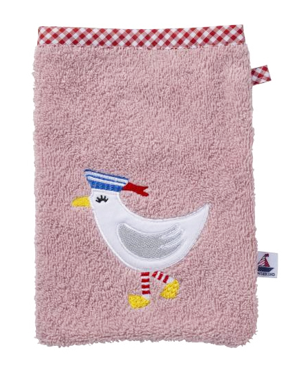 Waschhandschuh, altrosa Frottee, Möwe