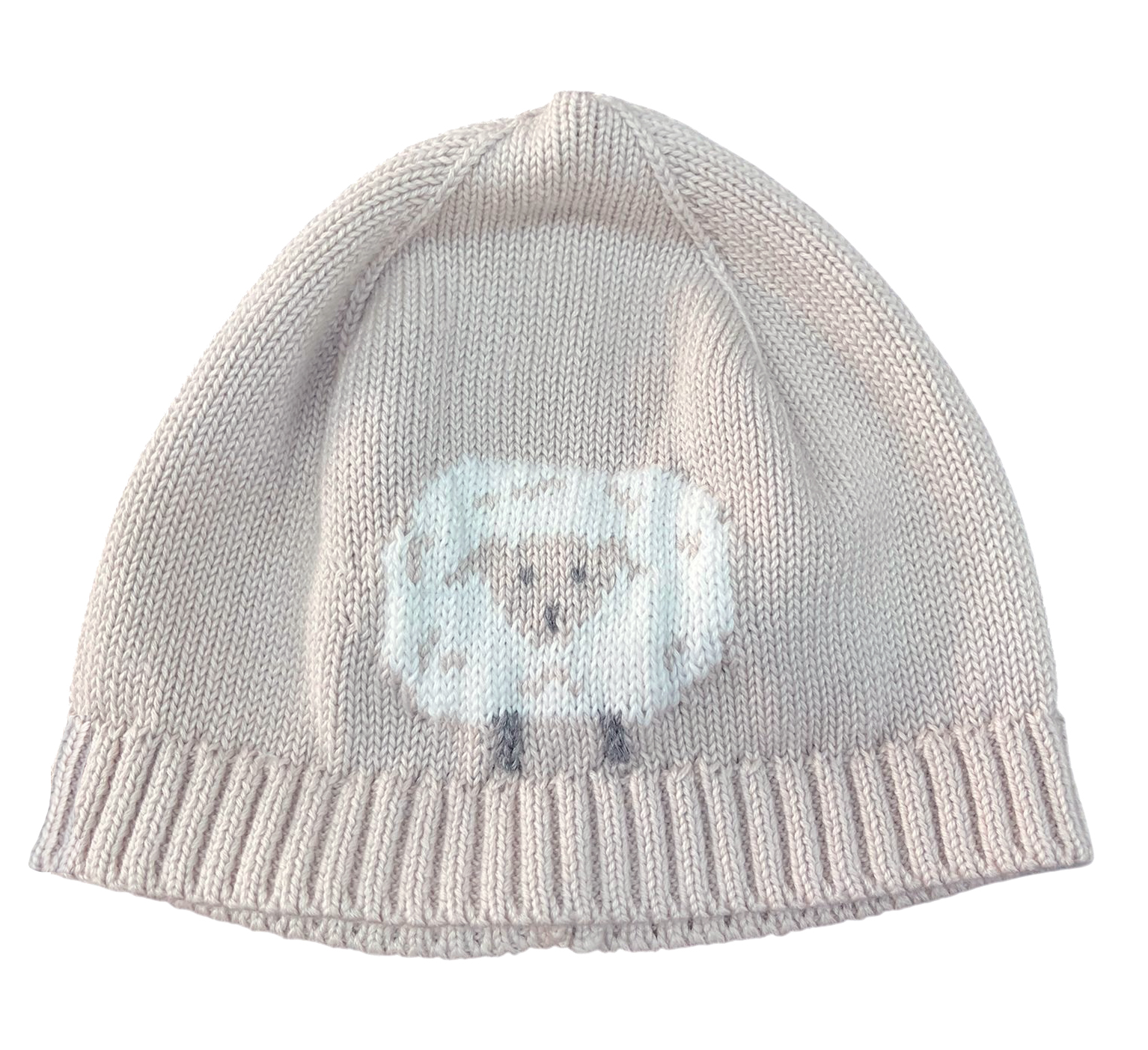 Strickmütze Sand mit Schaf-Motiv | Baby Mütze aus 100 % Baumwolle | Hansekind