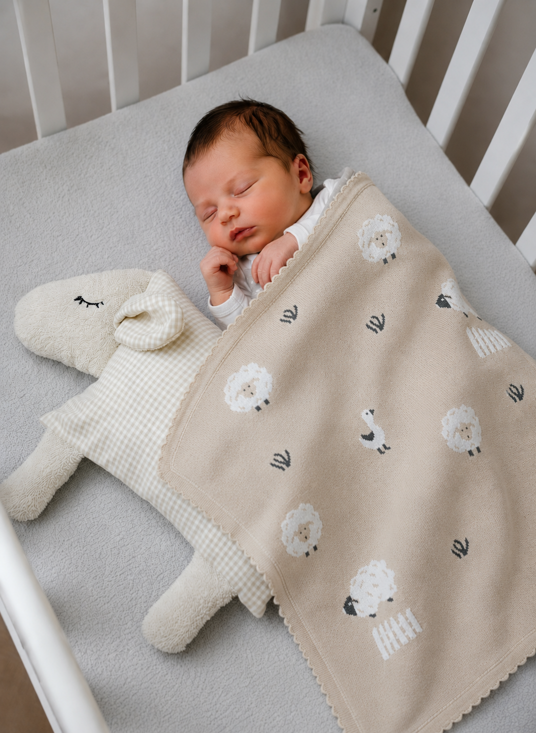 Baby Strickdecke Schafe Sand aus Baumwolle unisex| Hansekind
