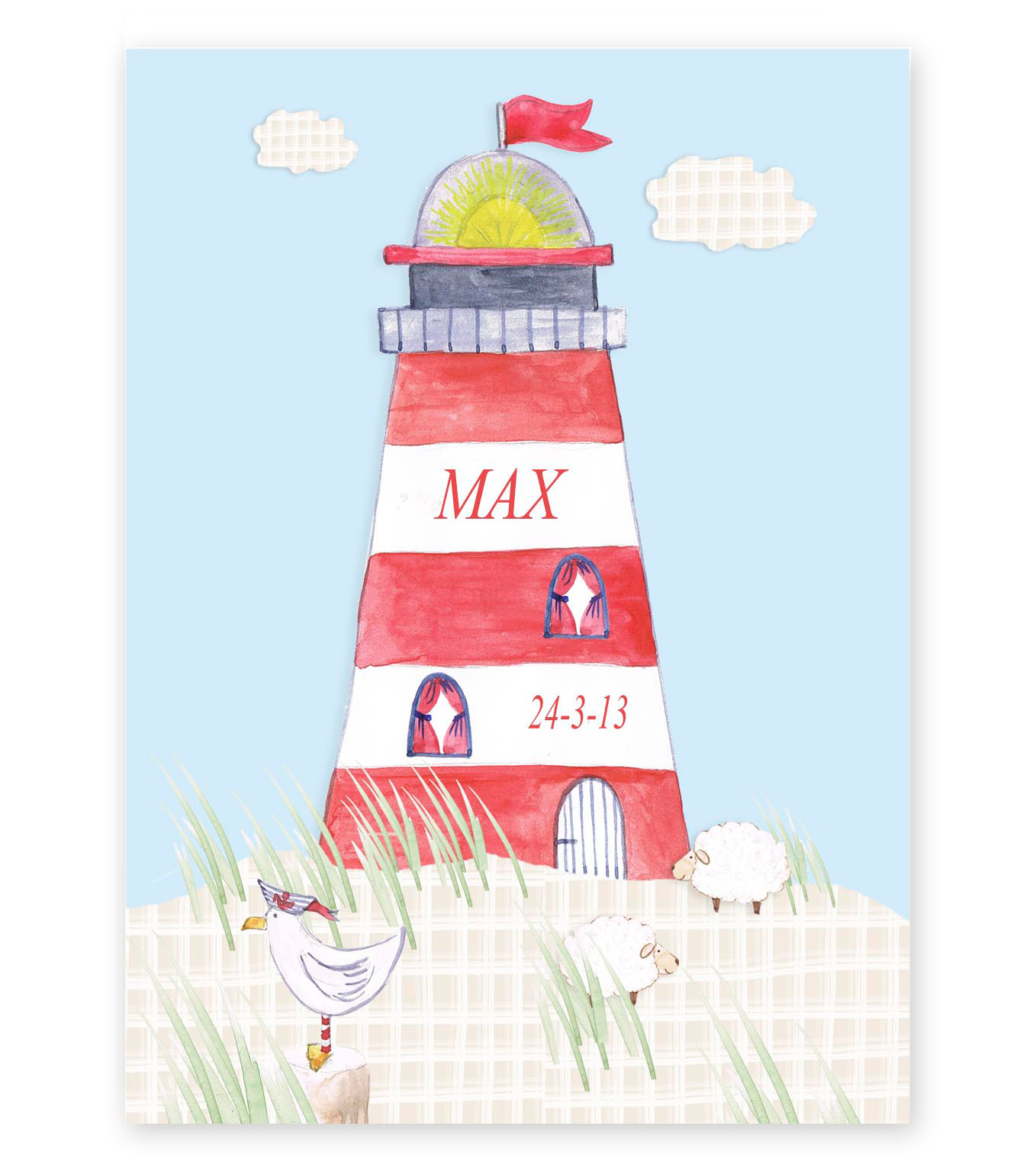 Kinderbild Leuchtturm, 30 x 40 cm, personalisiert