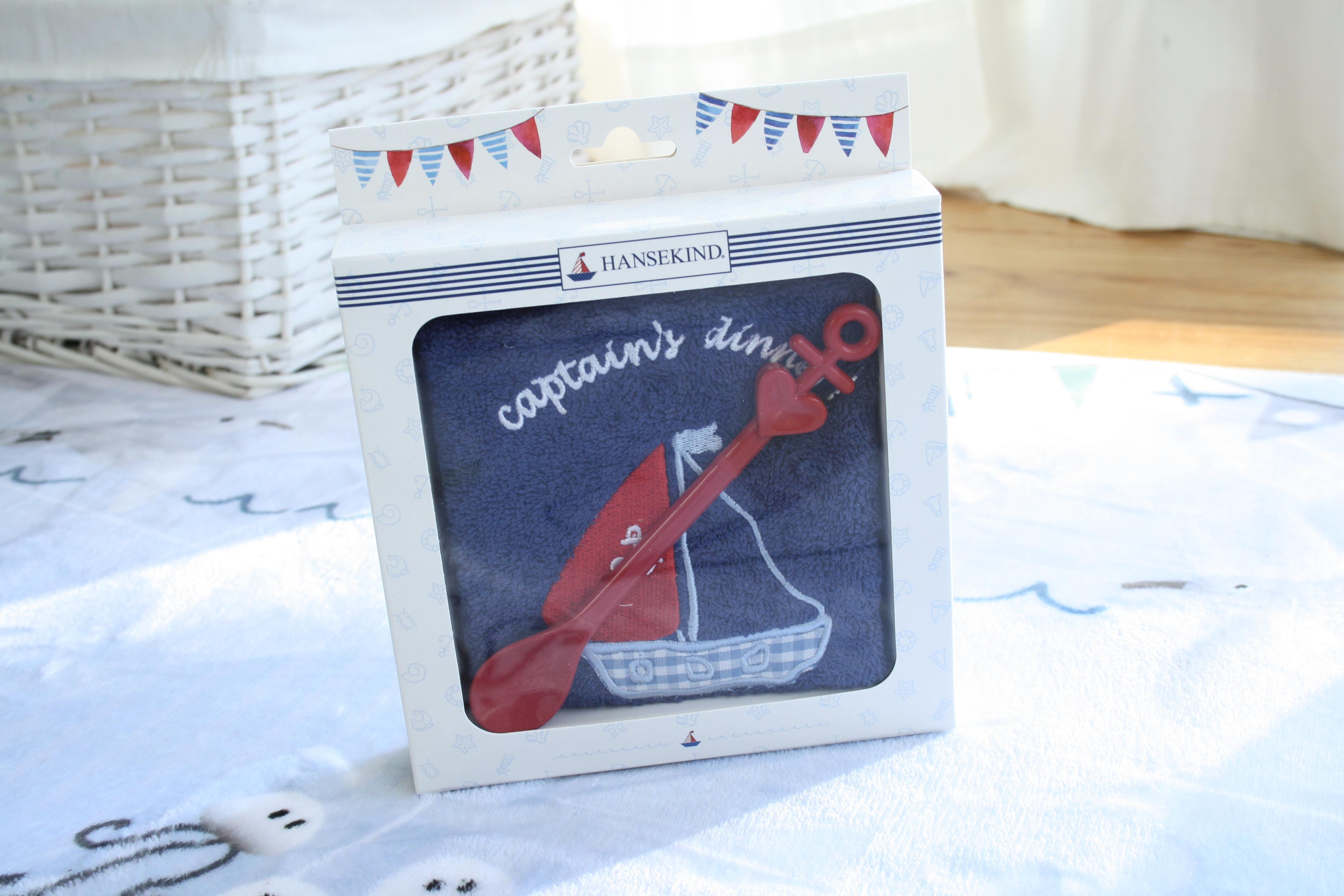 Geschenkeset Lätzchen mit Löffel, dunkelblauer Frottee, Captain´s Dinner
