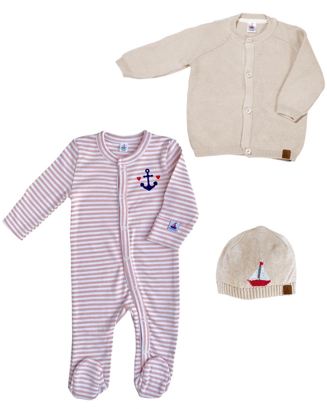 3-teiliges Set Rosa Sand 62/68 | Geschenk zur Geburt mit Bio-Baumwoll Strampler, Halstuch & Babysocken