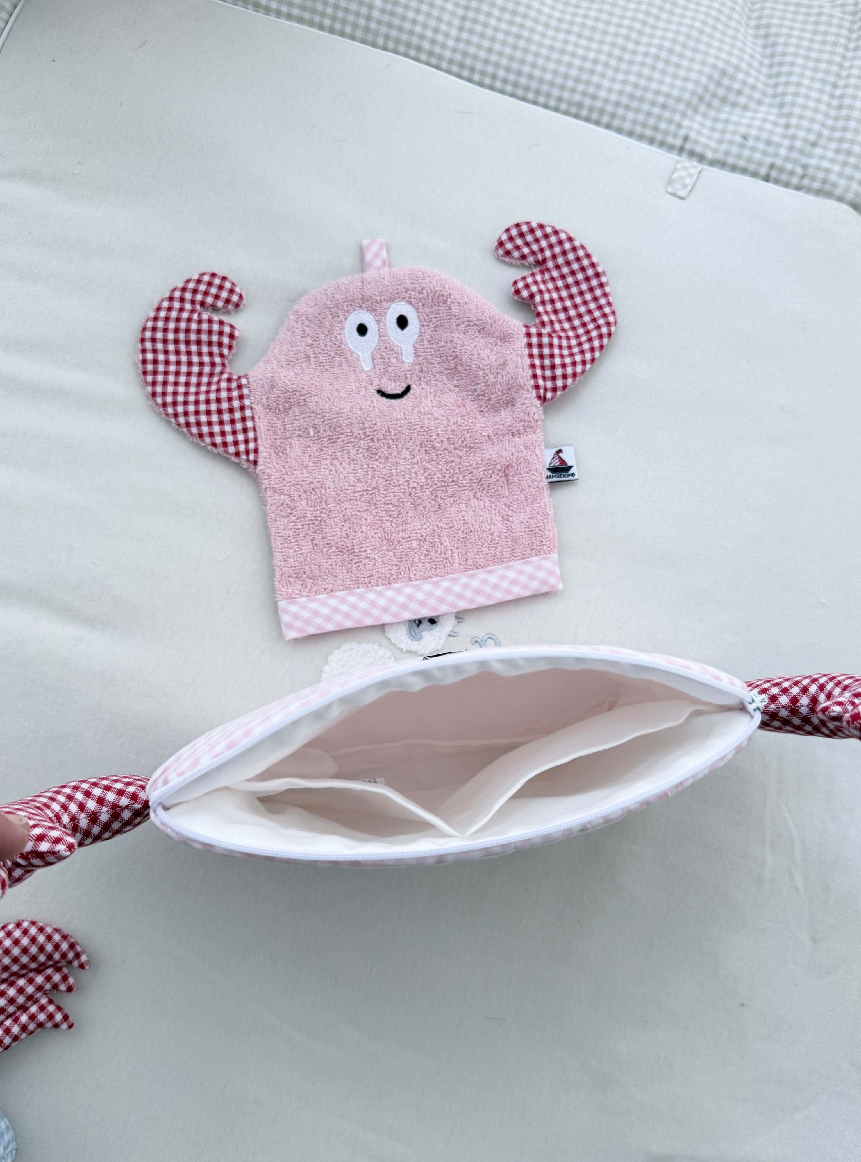 Kinder Kulturtasche Krabbe | Kulturbeutel für Kinder aus OEKO-TEX® Standard 100 | Hansekind
