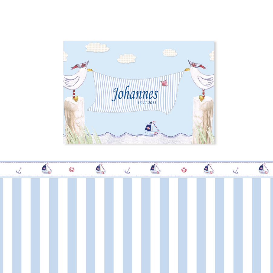 Kinderbild Möwe blau oder rosa, personalisierbar