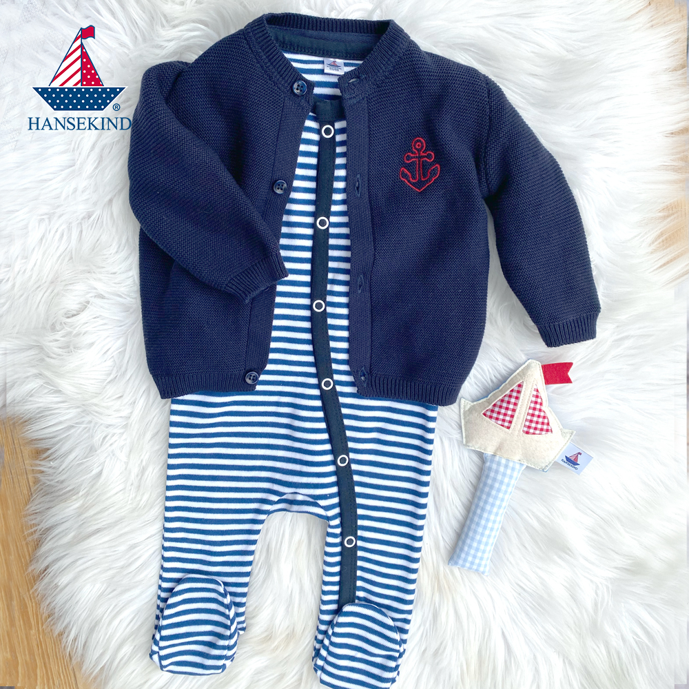 Babystrampler mit Druck, navy-gestreift 50-56