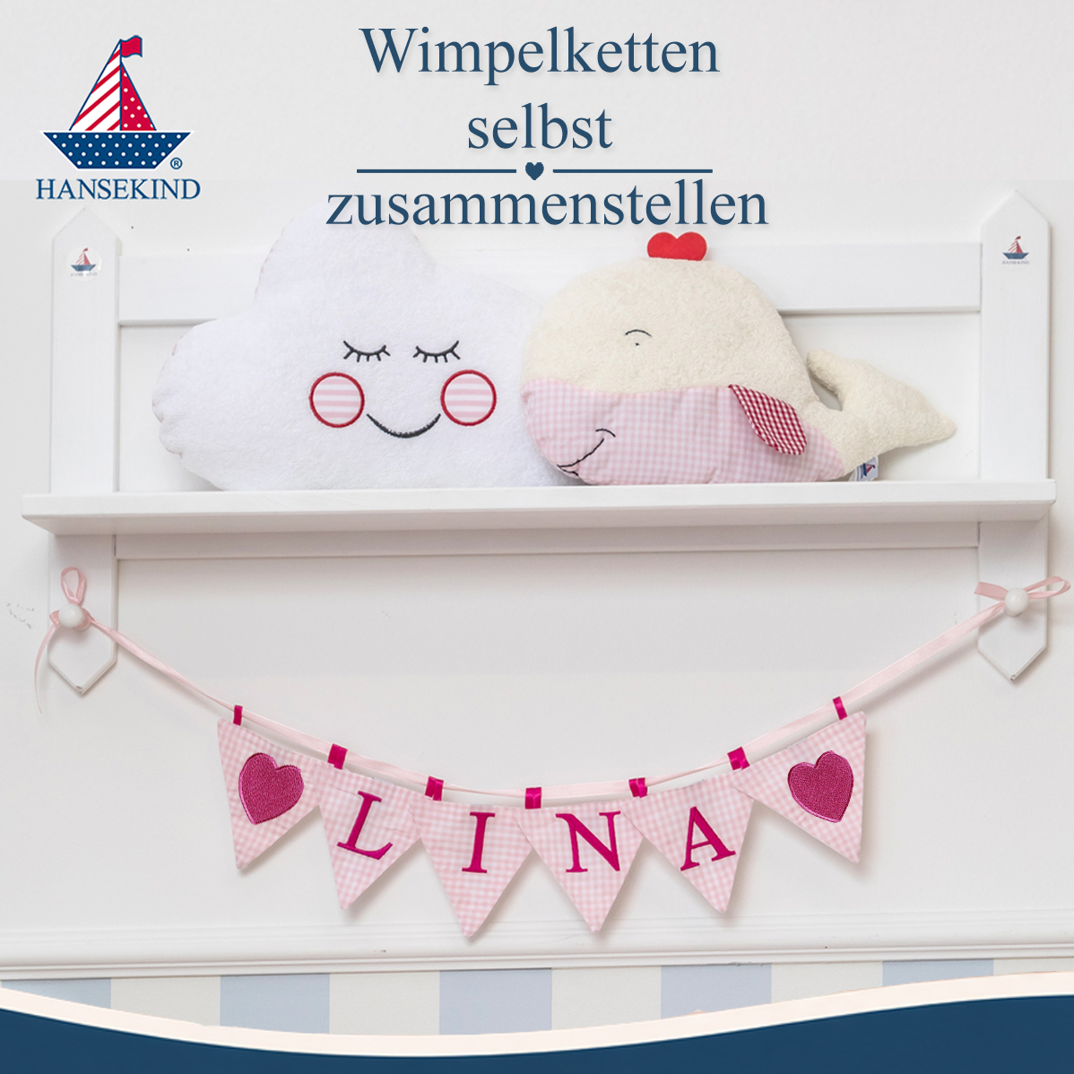 Wimpel mit Herz rosa