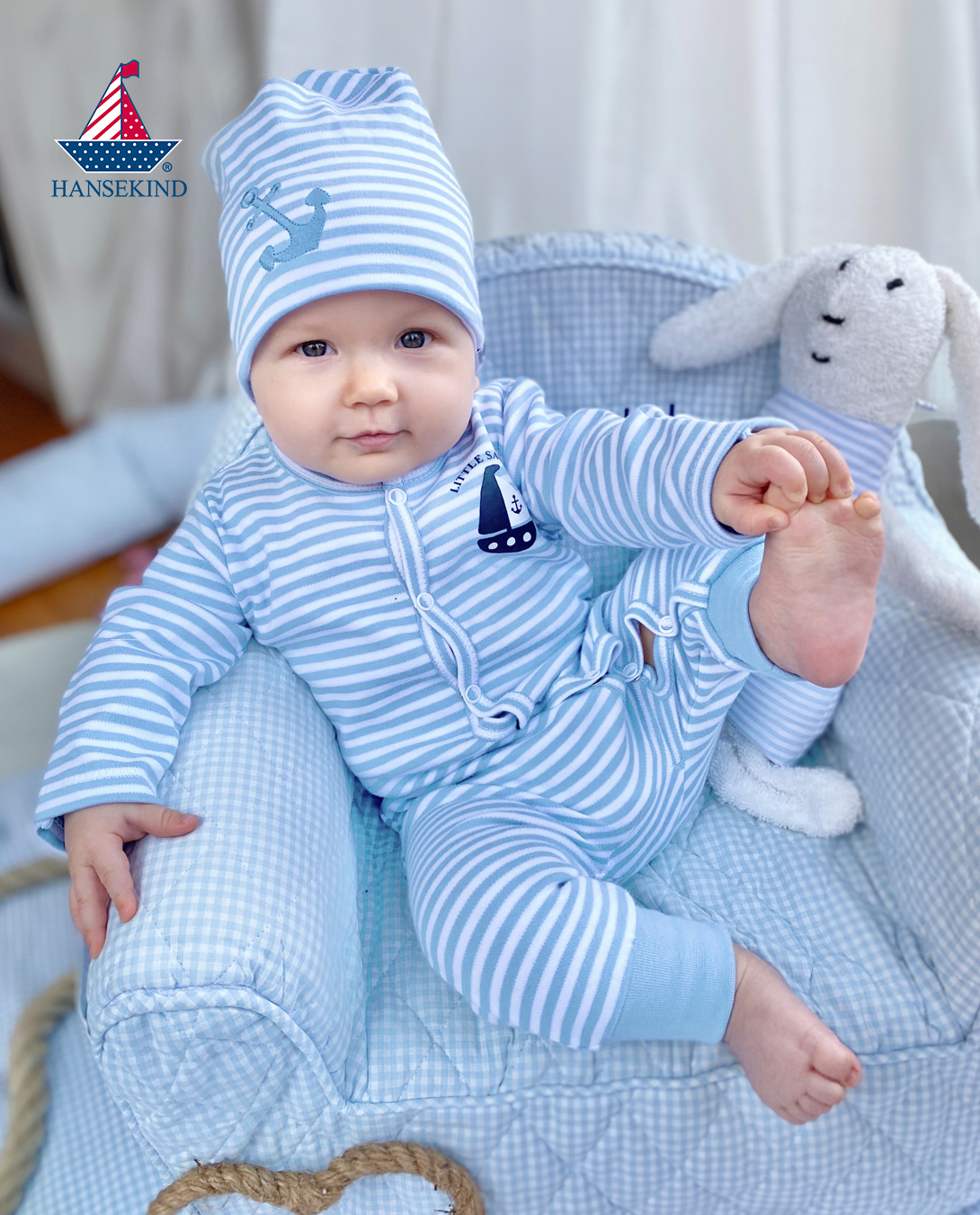 3-teiliges Babyset „Ahoi“ 62/68 | Bio-Baumwoll Strampler, Beanie & Babysocken | Geschenk zur Geburt