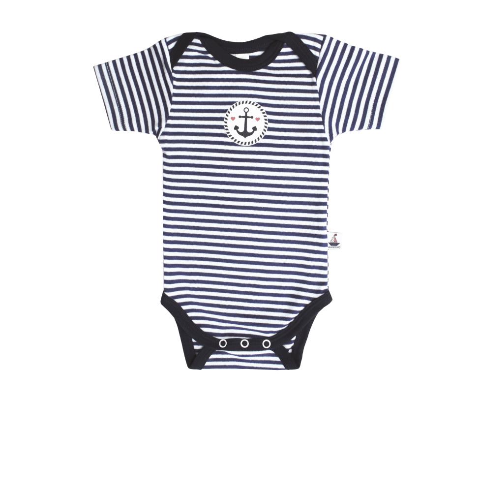 Body Kurzarm, navy-gestreift mit Ankerdruck
