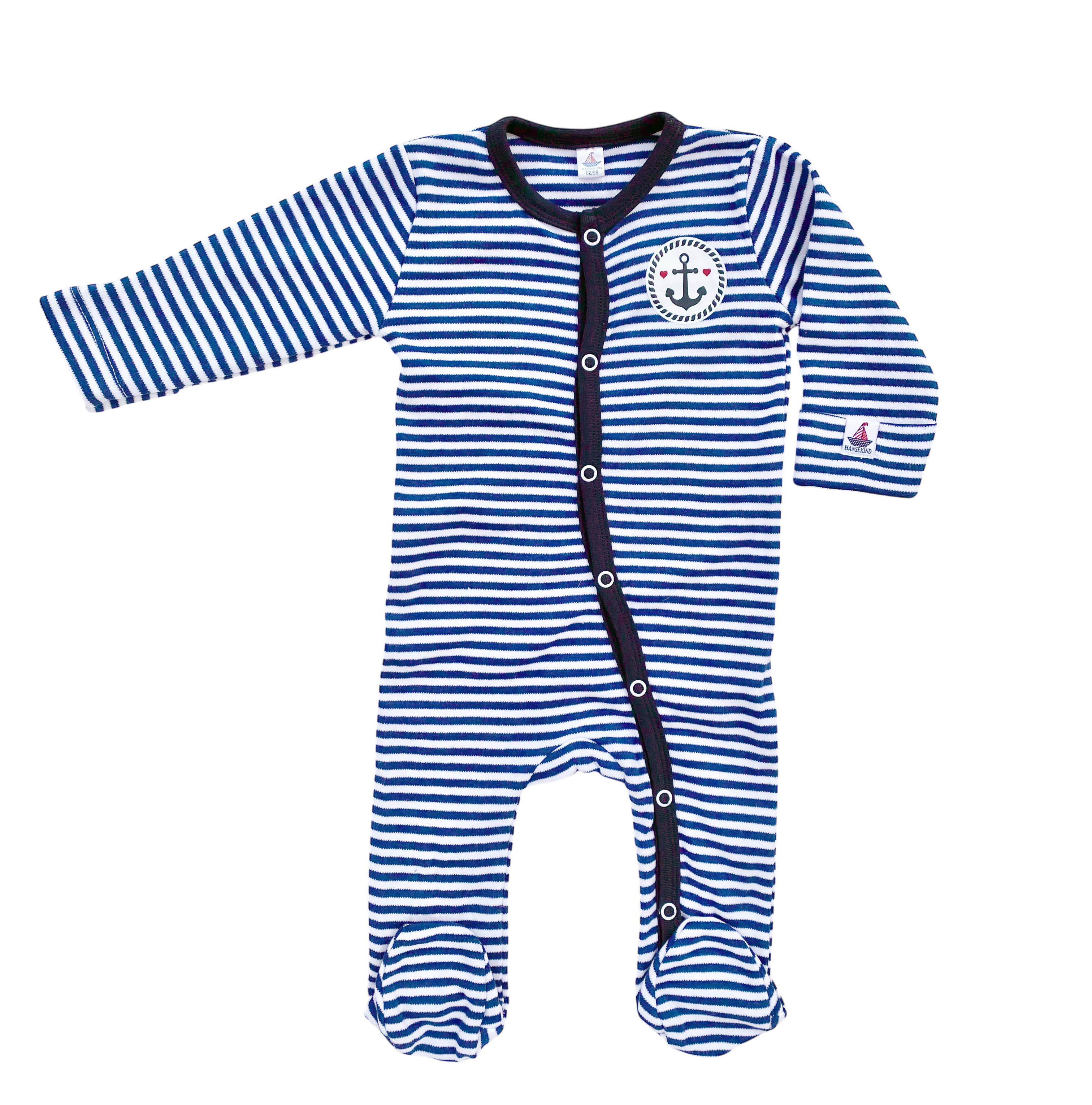 Strampler navy gestreift mit Druck