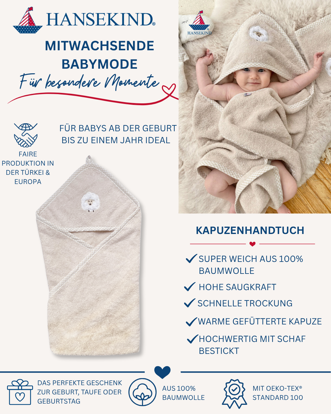 Kapuzenhandtuch mit Schäfchen