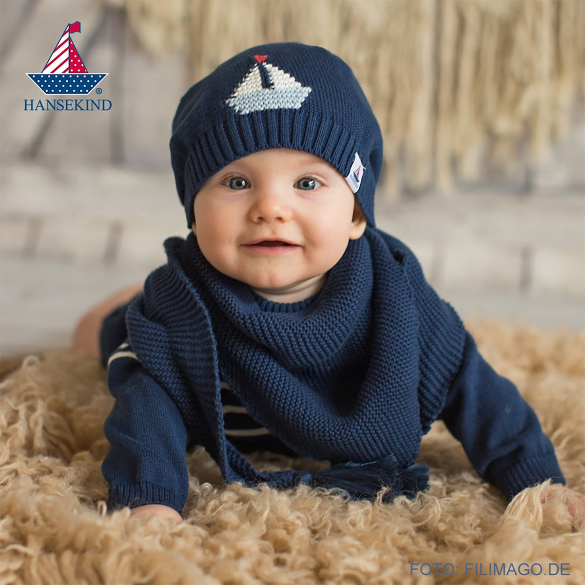 Strickmütze mit Schiff, navy 50-56
