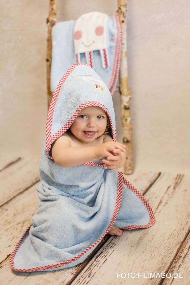 Babykapuzenhandtuch Möwe hellblau