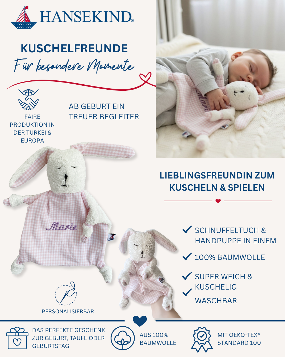 Schnuffeltuch Hase rosa