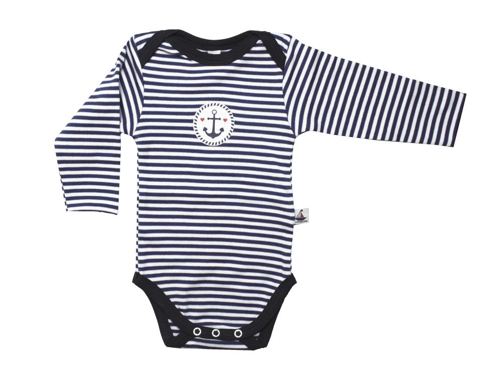 Body Langarm, navy-gestreift mit Anker Druck