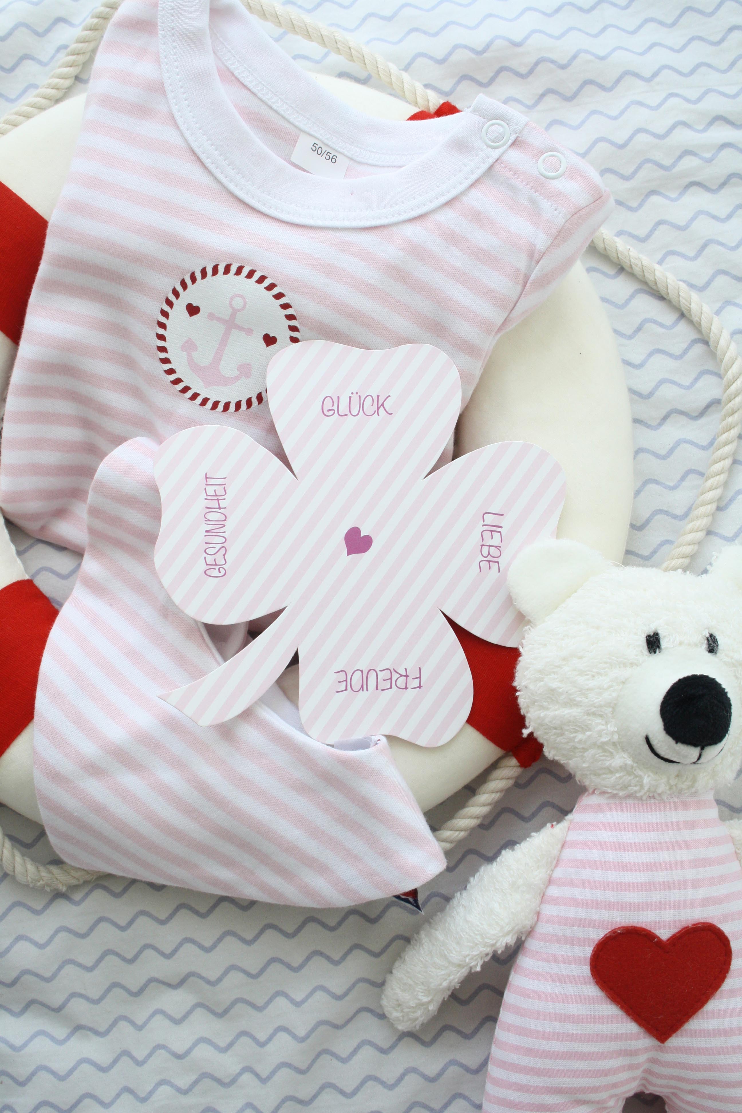 Geburtskarte Kleeblatt, rosa