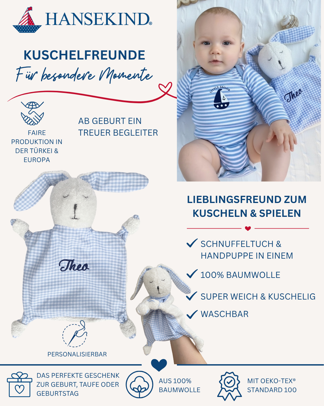 Schnuffeltuch Hase, blau
