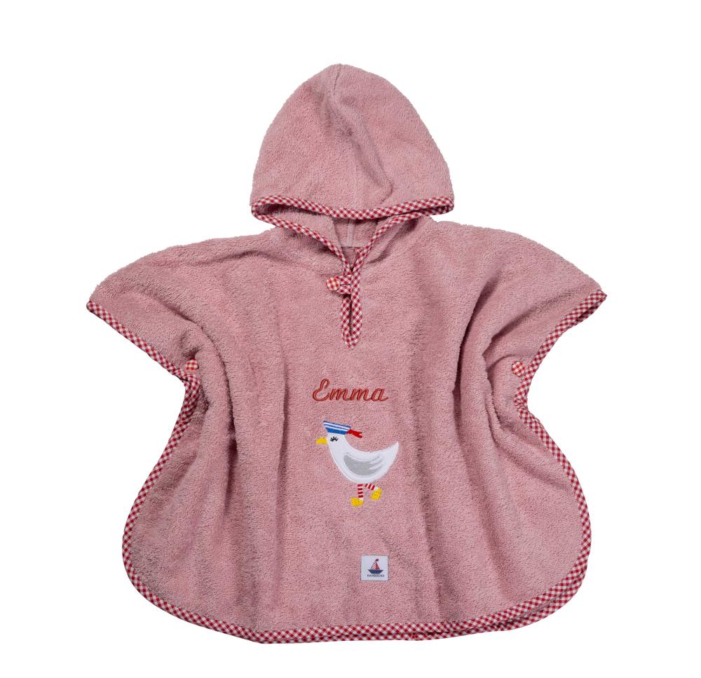 Poncho, altrosa Frottee, Möwe, 1-4 Jahre