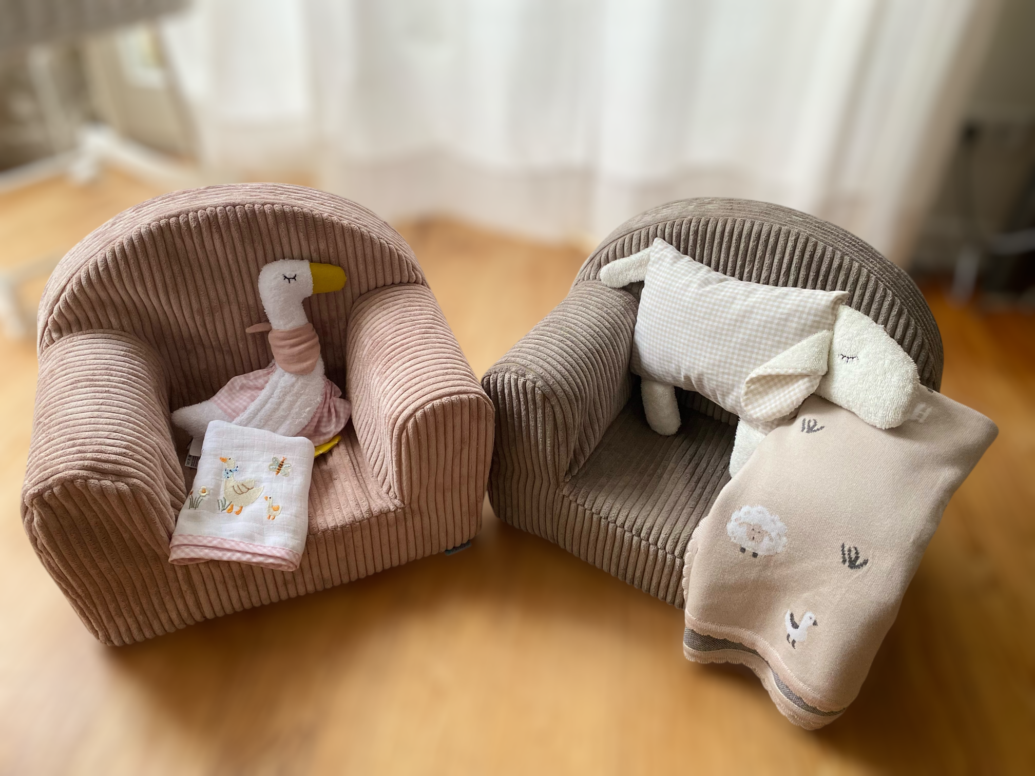 Kindersessel Cord Taupe mit waschbarer Husse