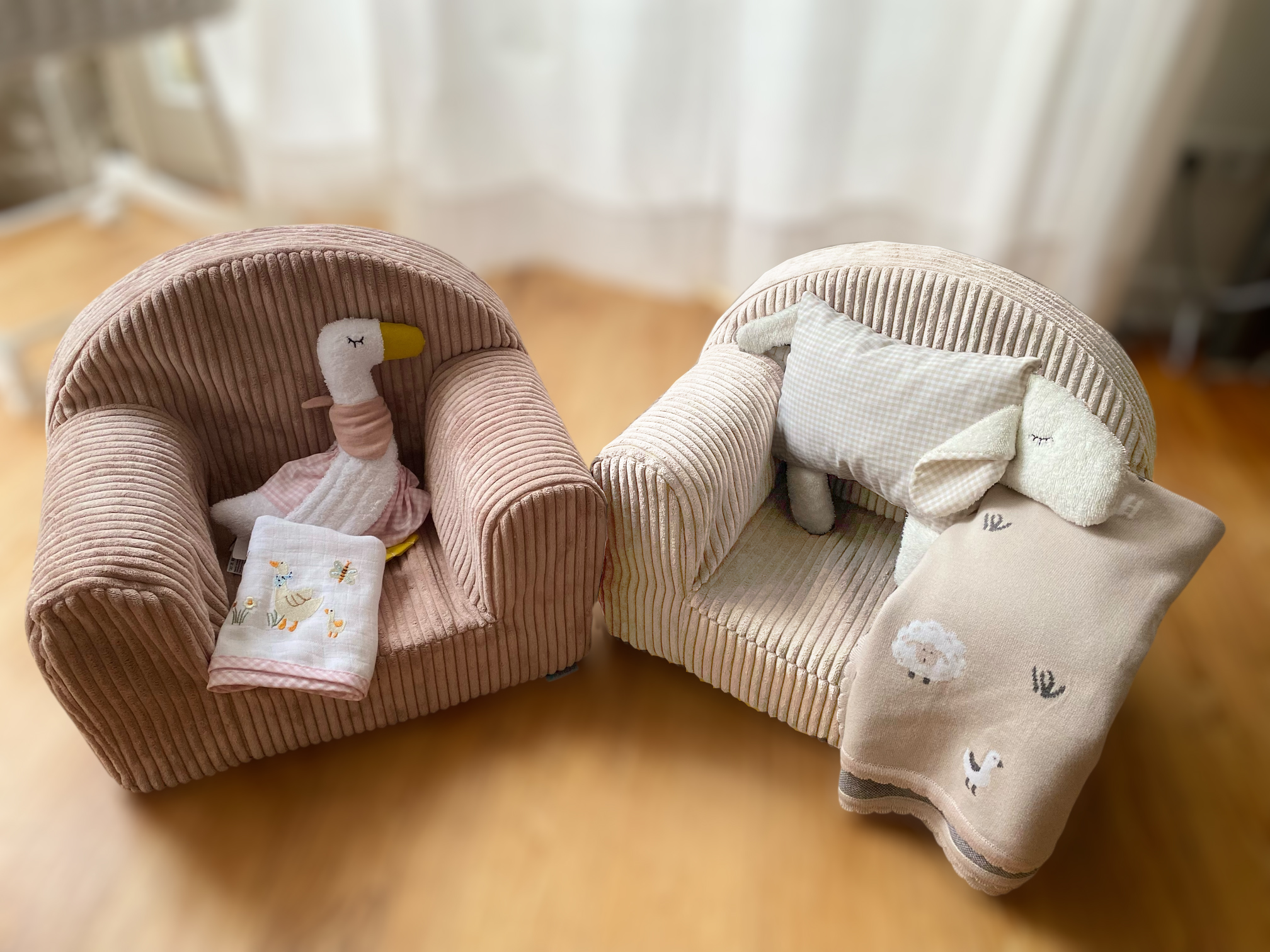 Kindersessel Cord Creme mit waschbarer Husse