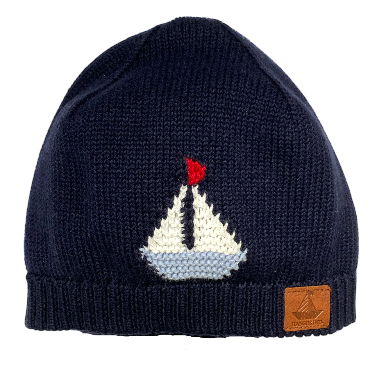 Baby Strickmütze Segelboot Navy aus Baumwolle | Hansekind