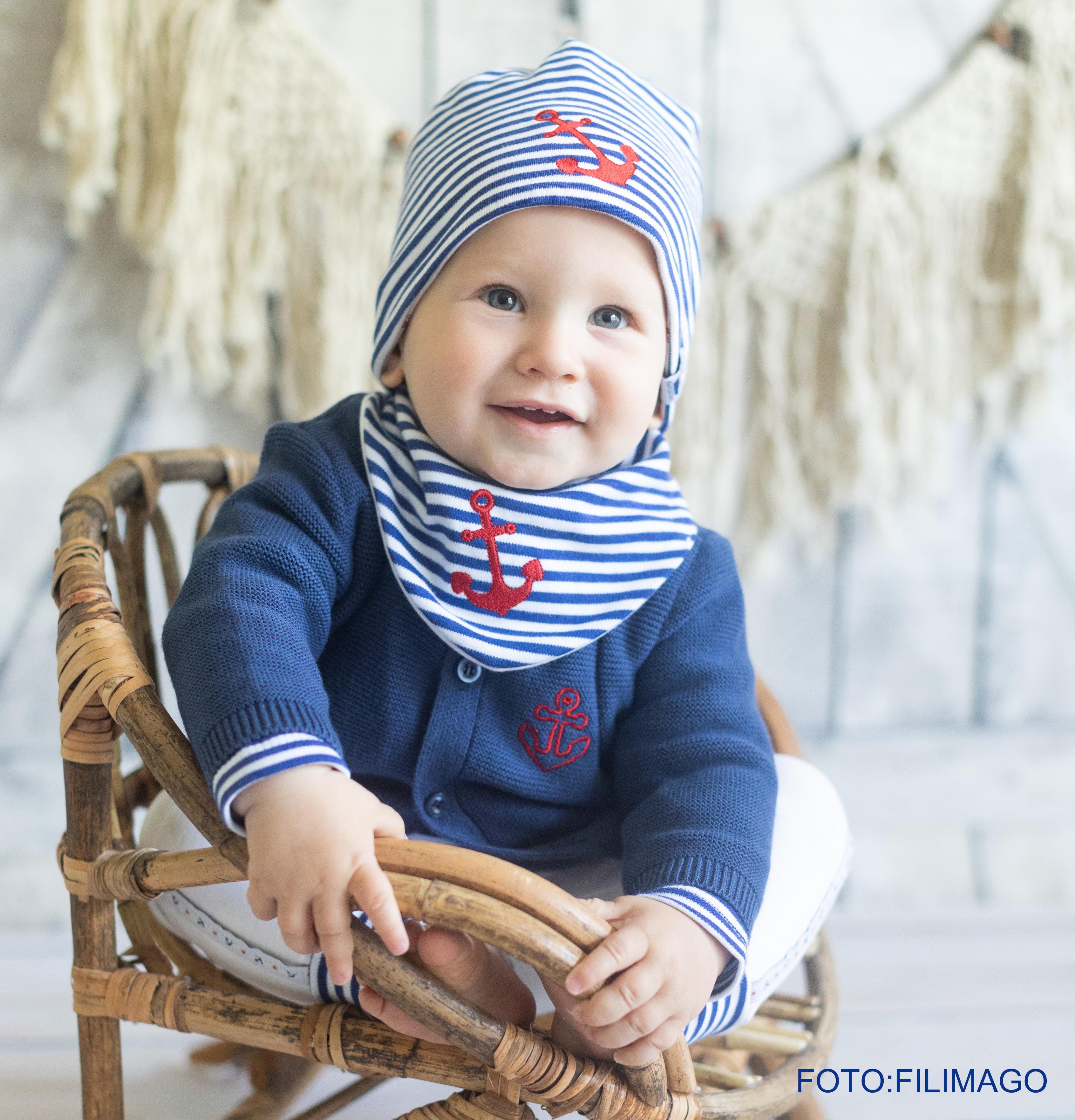 Beanie mit Anker-Applikation, navy-gestreift 86-92