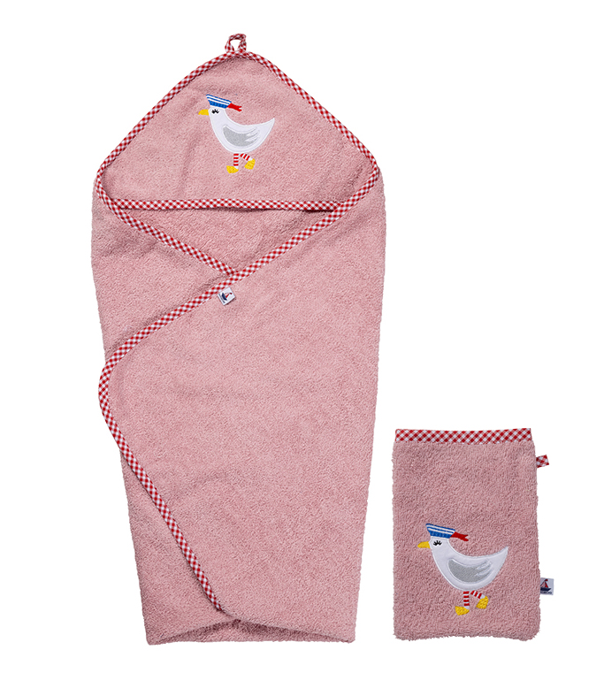 Kapuzenhandtuch Baby mit Waschhandschuh Rosa | Geschenk zur Geburt Mädchen | Hansekind