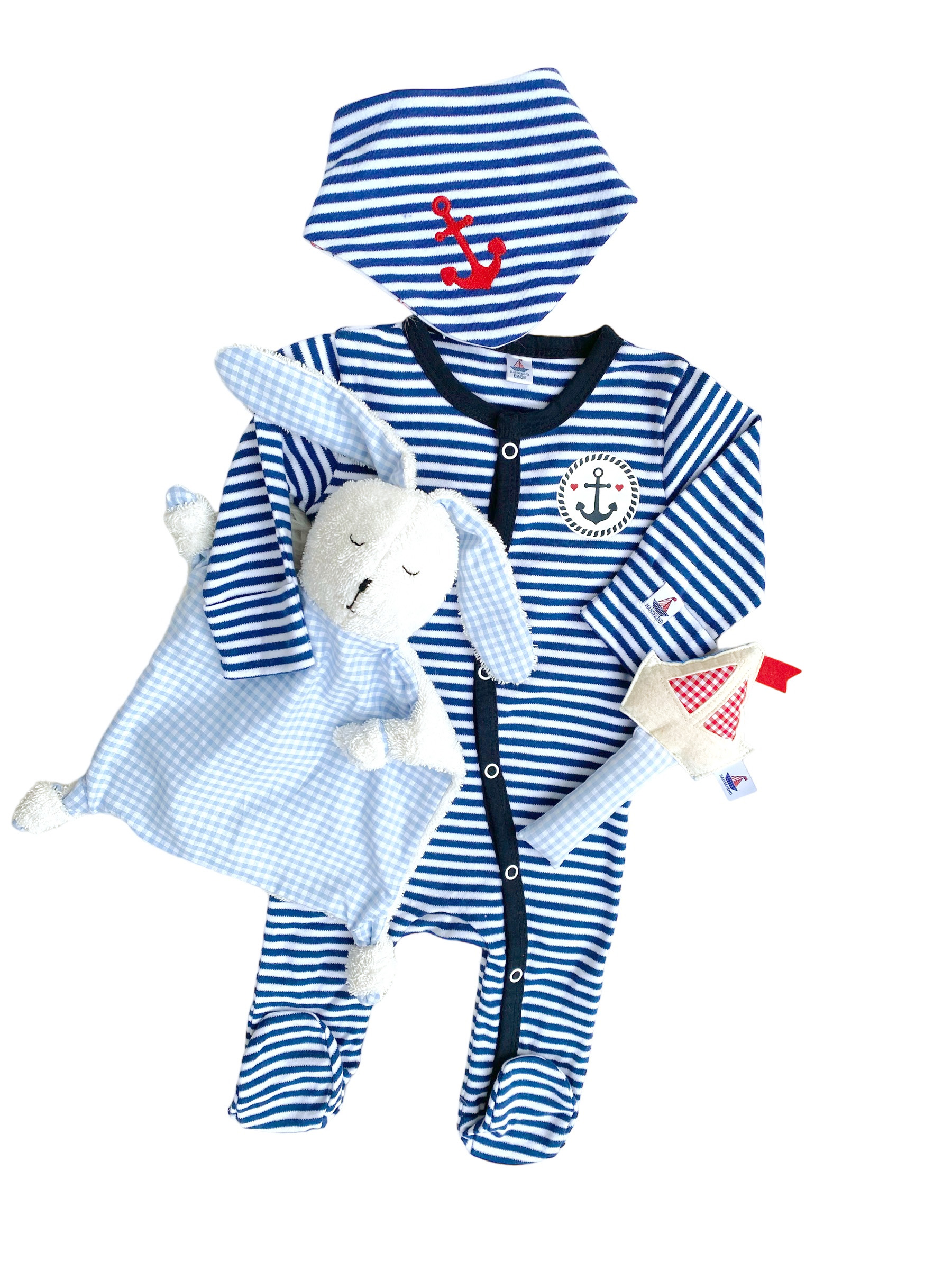 Babystrampler mit Druck, navy-gestreift 50-56