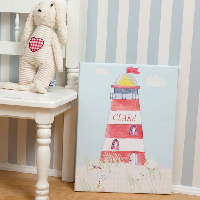 Kinderbild Leuchtturm, 30 x 40 cm, personalisiert