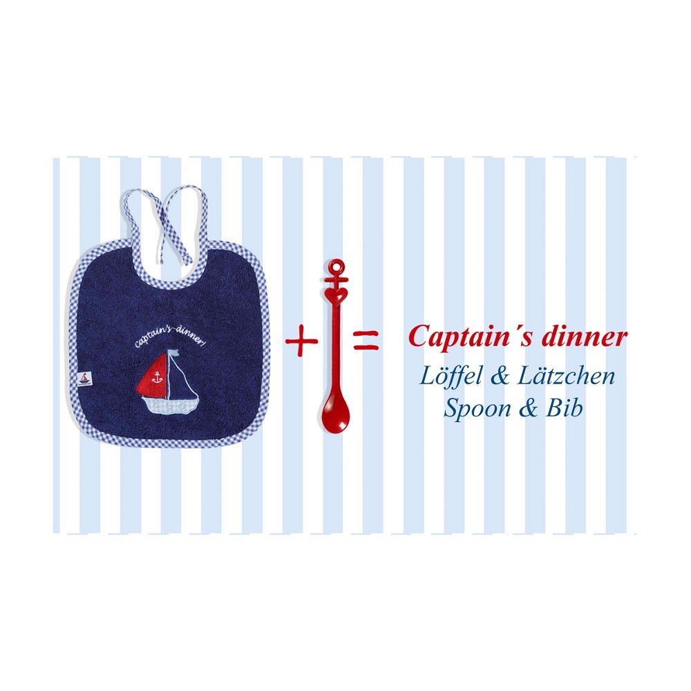 Geschenkeset Lätzchen mit Löffel, dunkelblauer Frottee, Captain´s Dinner