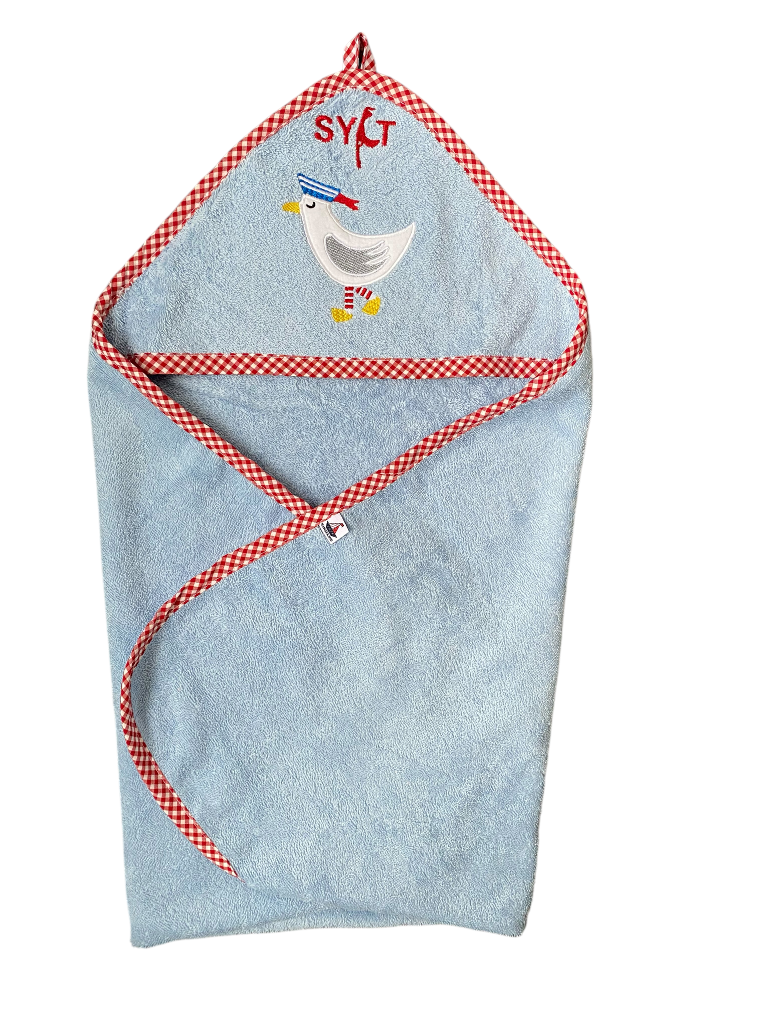 Kapuzenhandtuch Sylt+Möwe, blauer Frottee
