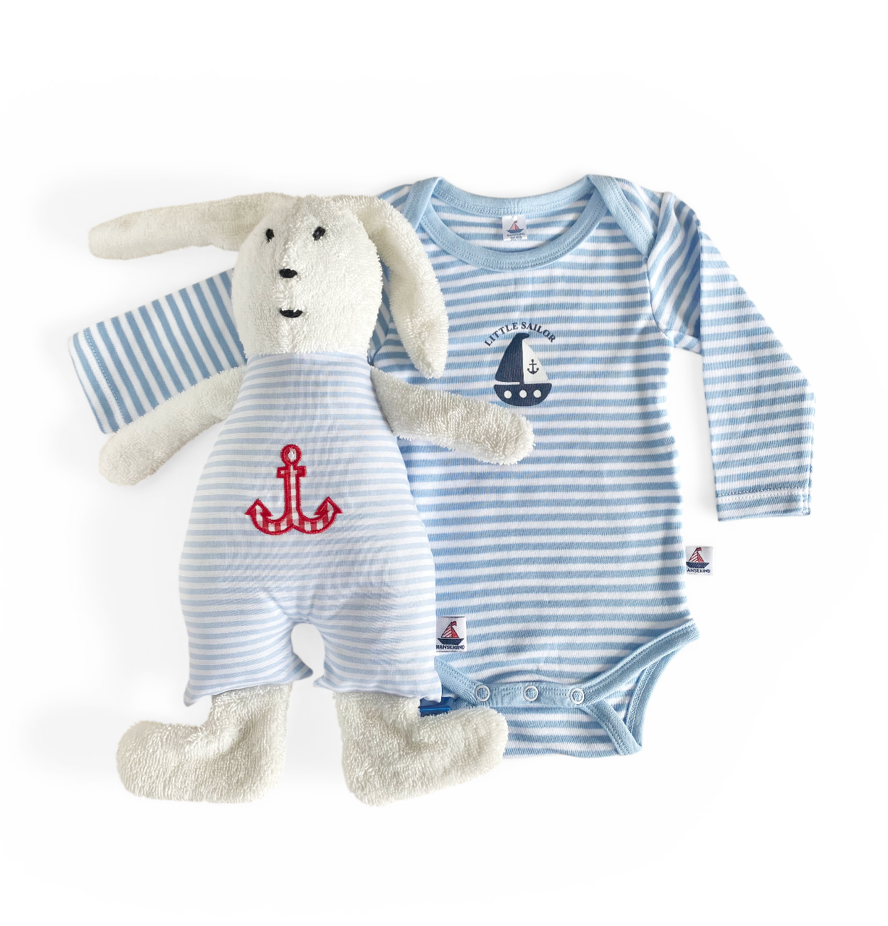 Geschenkeset „Willkommen“ 62/68 | Baby Body aus Bio-Baumwolle & Kuscheltier Hase | Geschenk zur Geburt