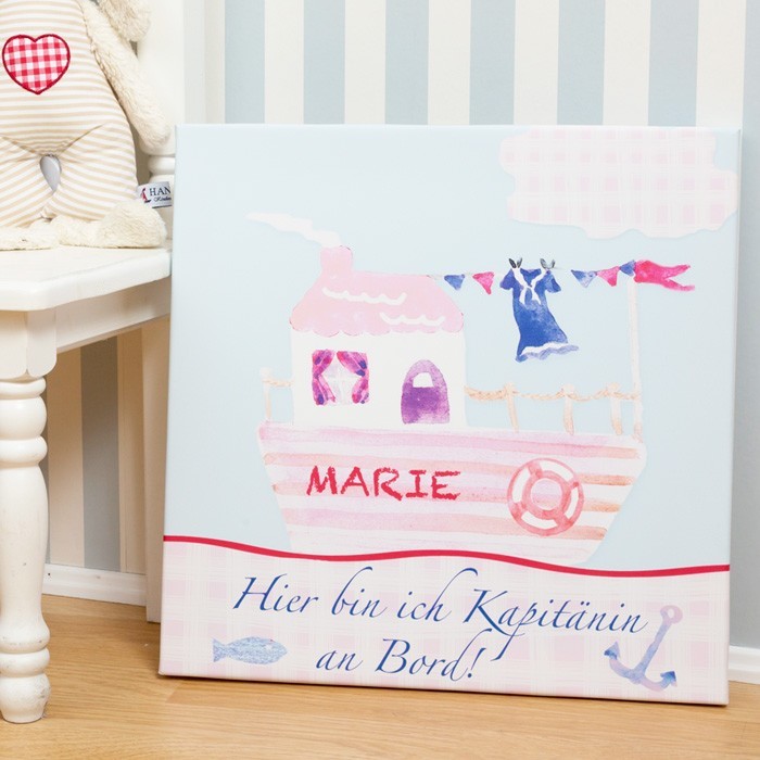 Kinderbild Hausboot, 40 x 40 cm, personalisiert