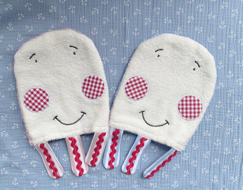 Waschhandschuh QUALLE, ROSA/BEIGE