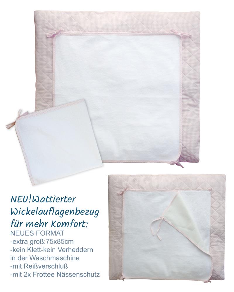 Bezug für Wickelauflagen mit Nässeschutz, rosa karo,75x85 cm